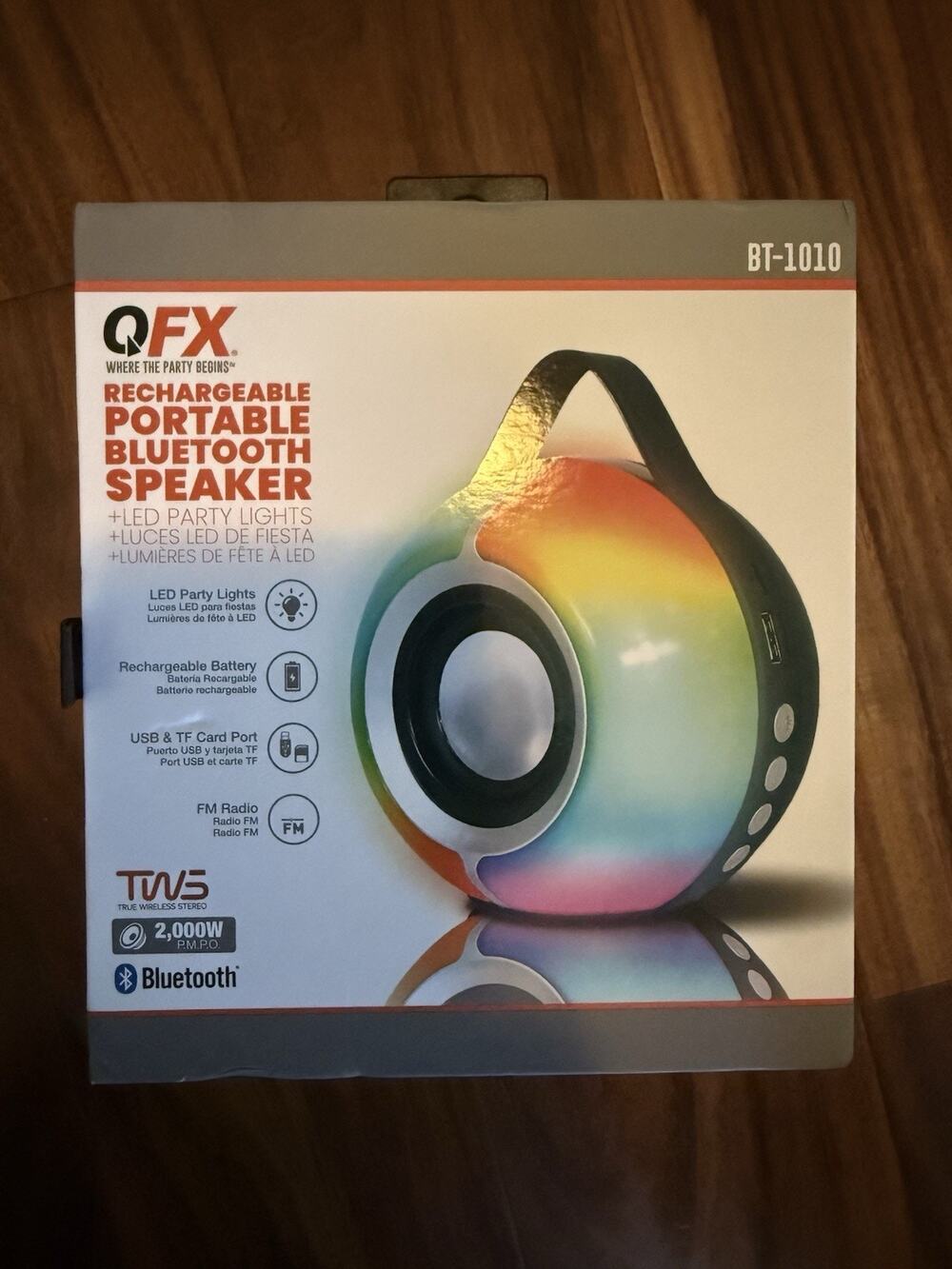 QFX BT-1010 Bluetooth Speaker – LED Party Lights + TWS – NEW